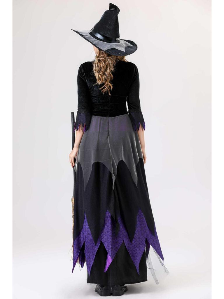 Schwarz-Violettes Hexen-Vampir-Kostüm für Erwachsene und Kinder - Perfekt für Halloween und Bühnenauftritte
