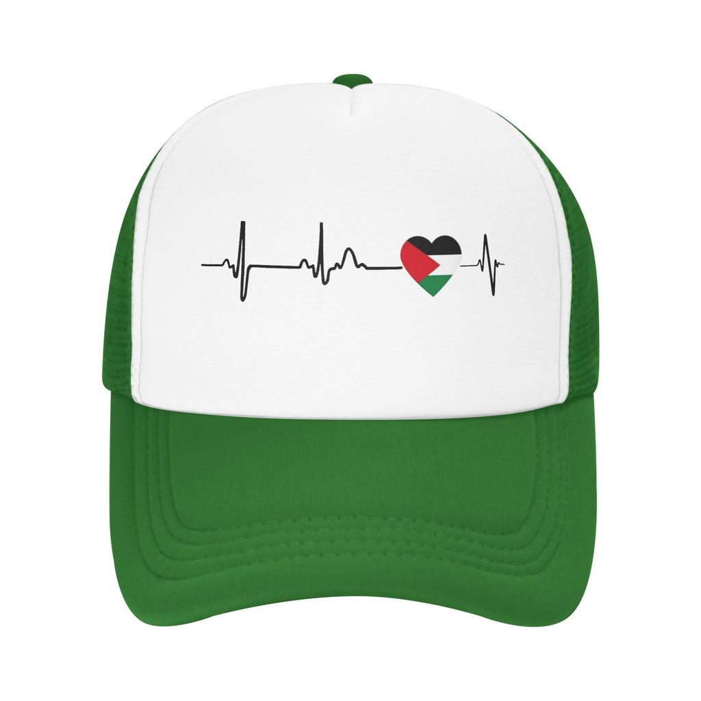Heart Beat Palestine Mesh Baseball Caps Unisex Sport Trucker Worker Cap Hat Adjustable Summer Trucker Cap