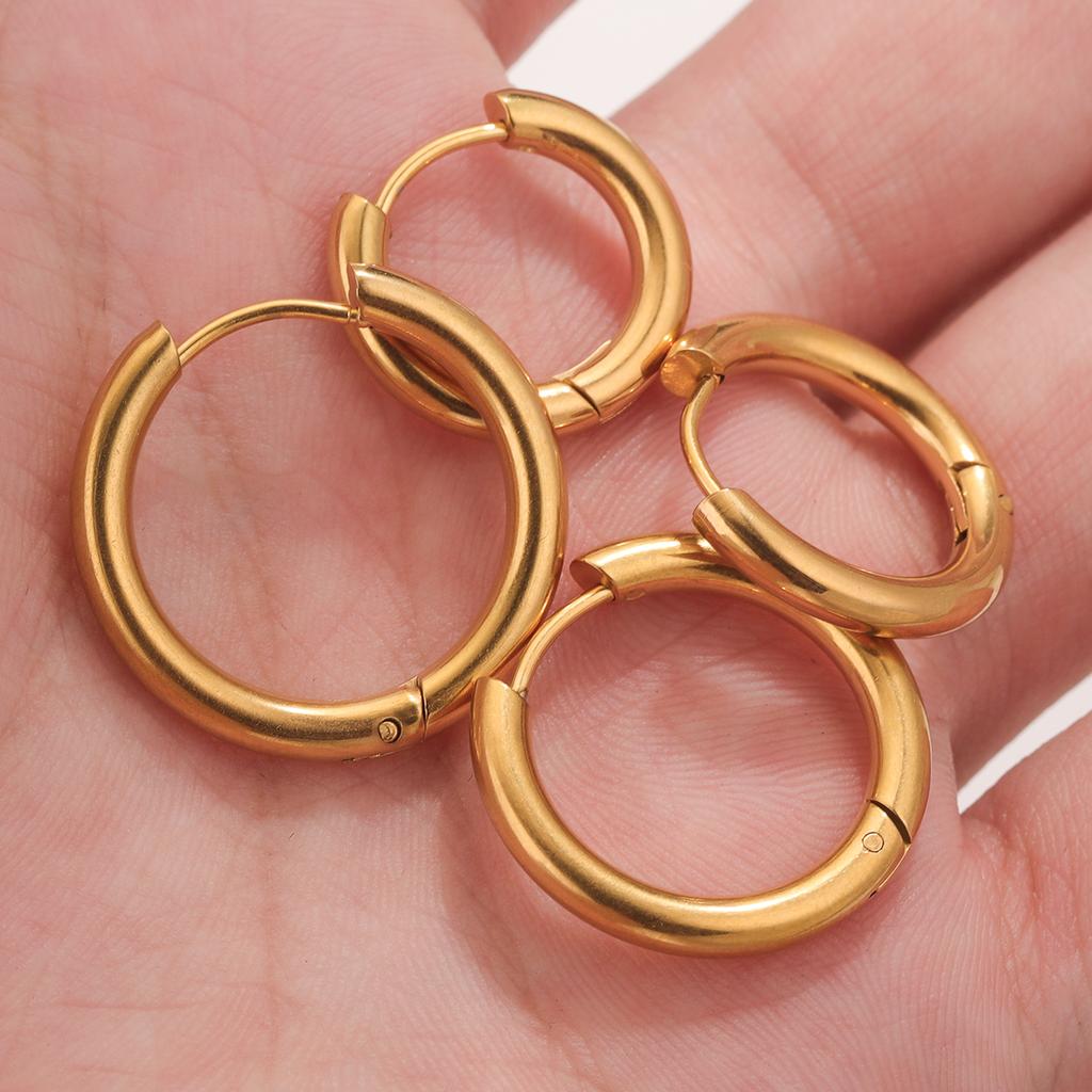 6pcs Stainless Steel 3mm 4mm Earrings PVD Gold Plated Round Korean Ear Rings Hoop Earring for Man Women Female Punk Jewelry