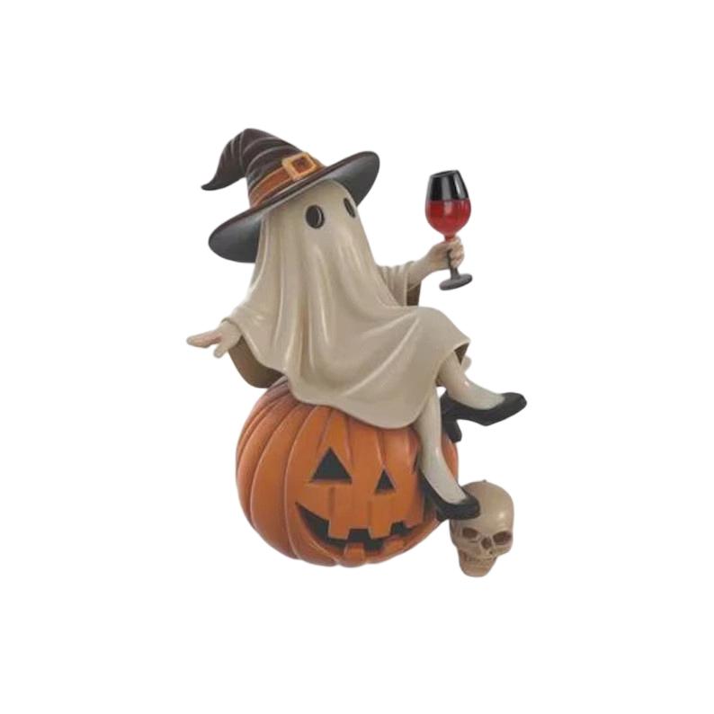 Halloween Resin Statue Holding Wine Glass Tabletop Figurine for House Party Decoration