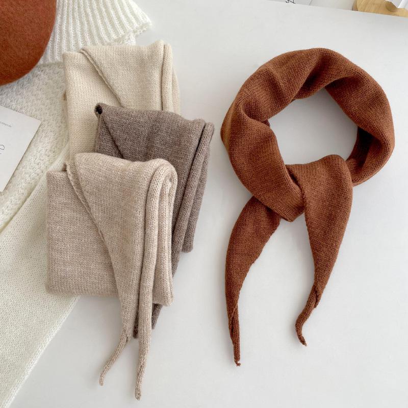 Sweet Knitted French Headscarf Warm Triangle Scarf Women's Korean Versatile Solid Small Shawl Scarf Neck Shoulder Protection