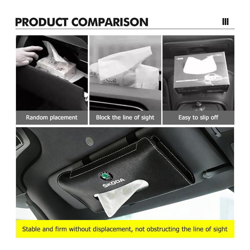 CKDQ9 For Skoda Car Sun Visor Tissue Box Hanging Tissue Storage Case Accessories S Kodiaq Octavia 2 3 Yeti Karoq Rapid Fabia VII VRS