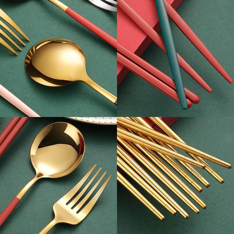 Stainless Steel Portable Tableware Set: Chopsticks, Spoon, Fork - Customizable Student/Outdoor Gift with Logo.