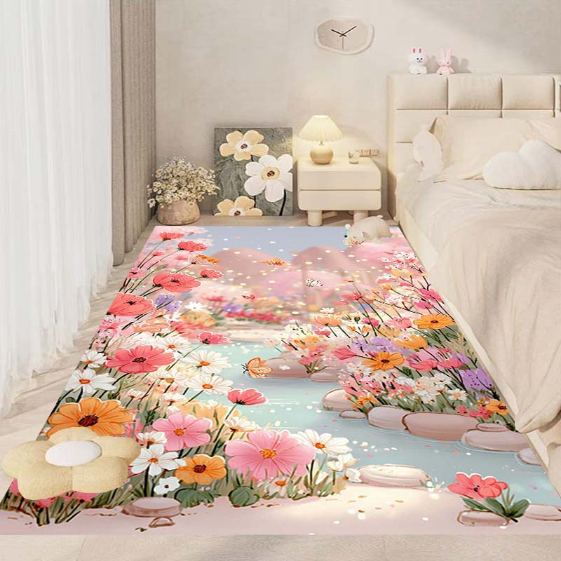 This New, Fresh Daisy Print Rug Is Suitable for Decorating Bedrooms, Living Rooms, Kitchens, Gardens, Balconies, and Sunrooms.