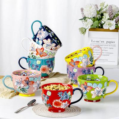 European and American Customers Ceramic Cup Personalized Hand-painted Water Cup Creative High Value Relief Mug Large Capacity Breakfast Milk