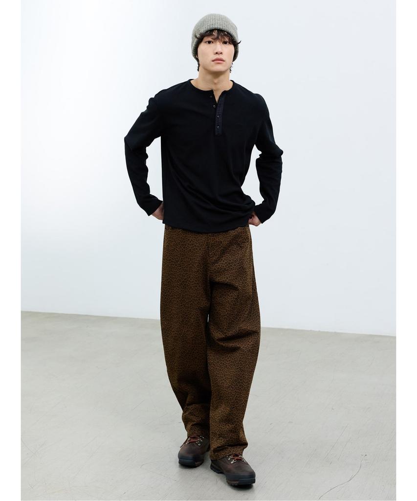 Saendeusaundeu (Unisex) Leopard Wide Oval Elastic Waist Pants Brown