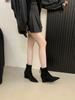 Suede Brown Pointed Toe Wedge Short Boots Rear Zipper Thin Boots Thin Autumn and Winter Women's Short Boots