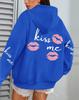 Kiss Me Lip Print Women's Autumn Fleece Hoodie with Pocket