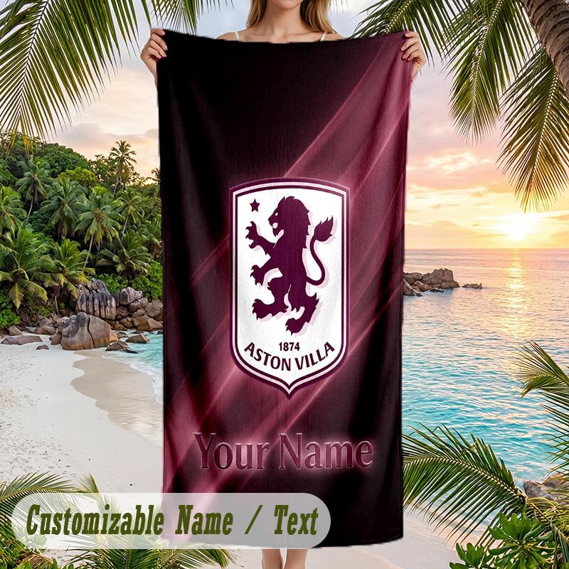 Beach Towel Aston Villa Print Custom Name Text Soft Towel for Swimming Pool