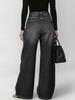 Damen Jeans mit Hoher Taille und Weitem Bein Blaue Denim Goldene Ösen Cutout Dekor Lockerer Schnitt Streetwear Lässig Y2K Denim Hose