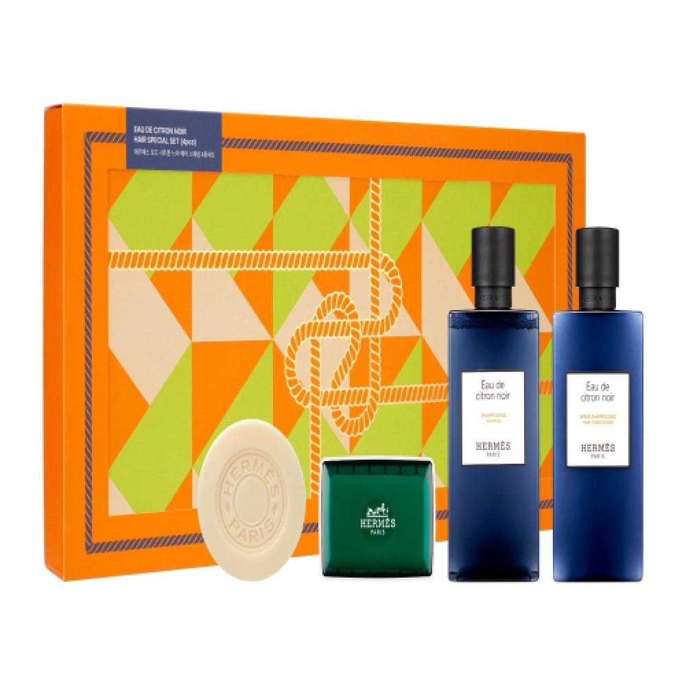 Hermes Amenity Eau De Citron Noir Special Hair Set Of 4 + Free Shopping Bag NONE