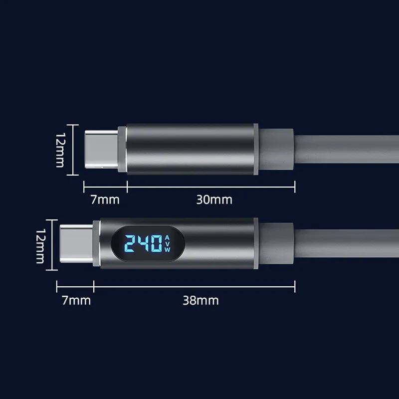 240W PD Fast Charging Type‑C Cord with Power Display, 480Mbps High‑Speed Data Transfer Cable for iPhone 15 16 17, Samsung & Huawei Phones