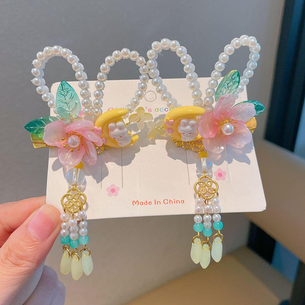 Mid-Autumn Hanfu Fairy Hair Clip - Women's & Children's Ancient Style Floral Tassel, Sweet Accessory for Girls