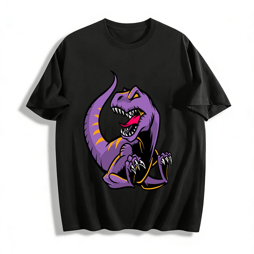 Cool Purple T-Rex Print Casual Breathable Unisex Short Sleeve T-Shirt Pure cotton T-shirt