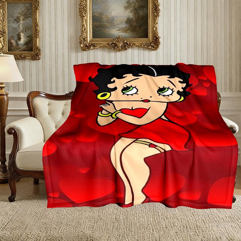 1pc Betty Boop Blanket, Home Printed Throw Blanket - Soft Blanket Gift for Family, Washable Sofa Bed Blanket