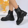 Mode Mode Metallschnalle Riemen Motorradstiefel Damen Herbst Winter Plateau Kampfstiefeletten Frau Wasserdicht PU Leder Stiefeletten