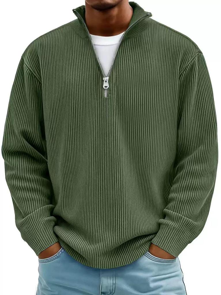 2025 Autumn Men's Casual Corduroy Polo Shirt with Stand-up Collar and Zipper