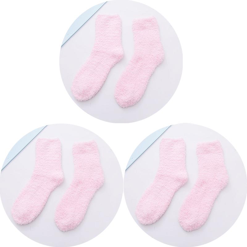 

3 пары носков из кораллового флиса для женщин, однотонные, толстые, зимние, теплые, мягкие, модные, хит продаж, носки-тапочки средней длины из полуфлиса EUR35-40(US 5-8)