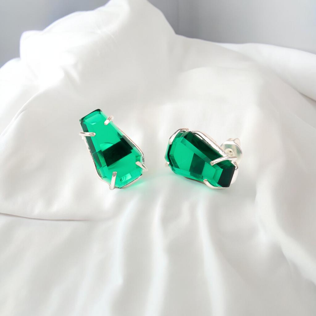 Chrome Diopside Gemstone 925 Sterling Silver Jewelry Handmade Stud Earrings 0.6" EE-131-10