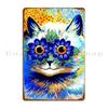 Flowered Cat Vintage Psychedelic Abstract Louis Wain Print Metal Plaque Poster Create Party Club Design Club Tin Sign Poster