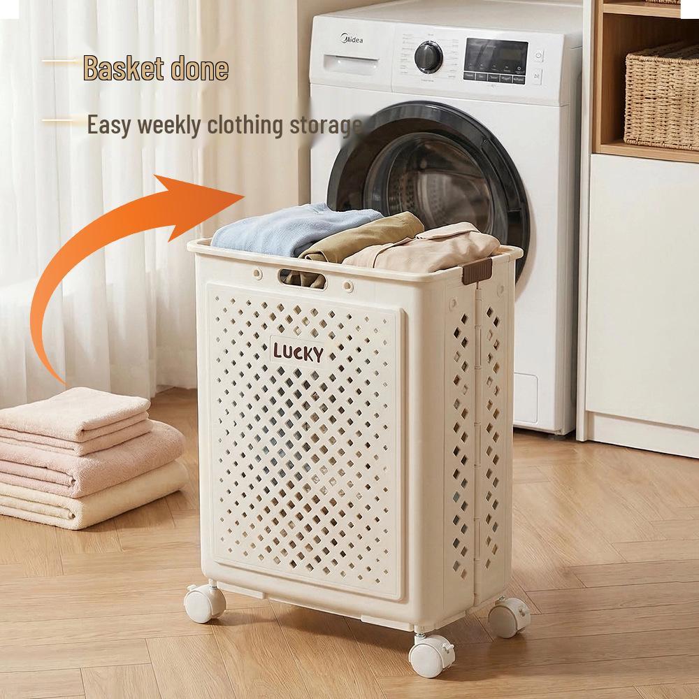 Foldable Laundry Hamper with Wheels, Large Capacity Dirty Clothes Basket for Bathroom Storage