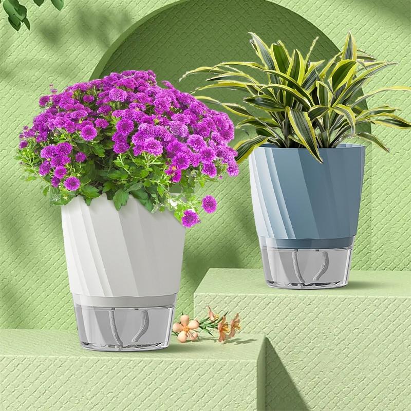Self Watering Hydroponic Flowerpot Pots For Plants Garden Pots Double Layer Flower Pot With Water Inlet Plastic Potted Planter