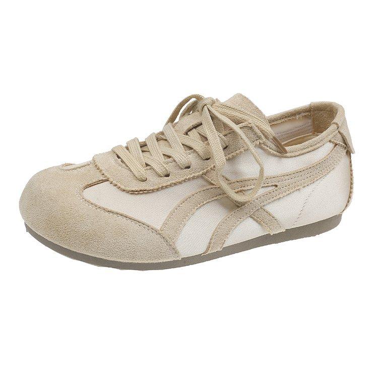 2025 Spring New Comfortable Retro Round Head Lace-up Soft-soled German Training Shoes Women's Forrest Gump Shoes Flat Casual Sports Shoes