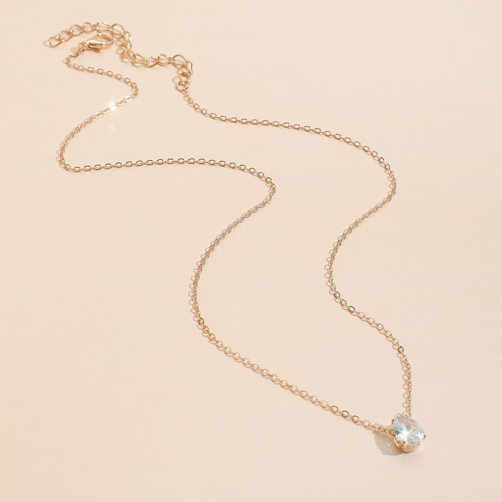 Popular, Stylish and Simple Zircon Water Drop Pendant, Retro Versatile Necklace, Collarbone Chain for Women