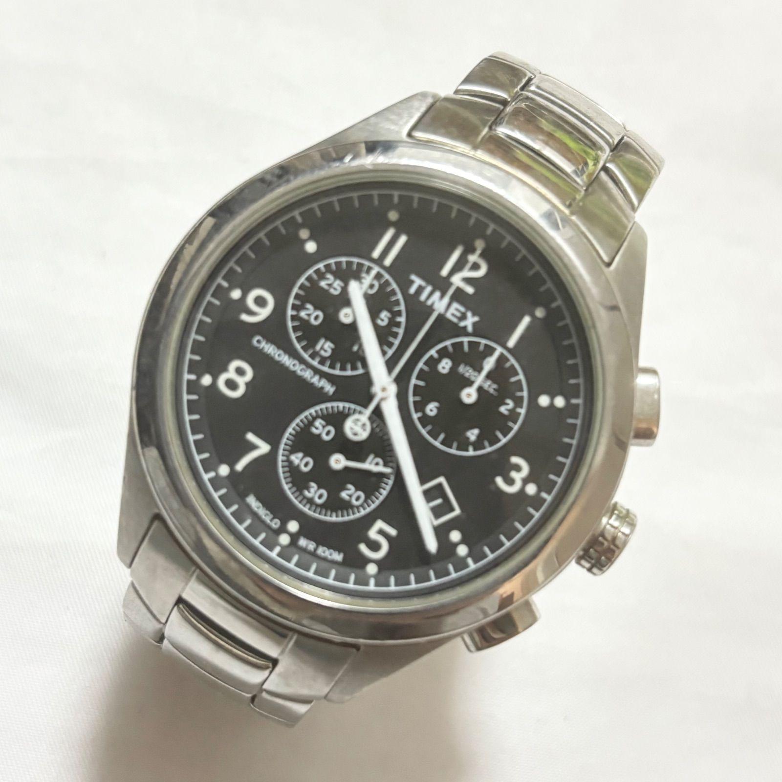 Used [Free Shipping] TIMEX/Timex/Chronograph/Quartz Watch/1854/Black x Silver/Out of battery/Unconfirmed operation/Used item/Junk item