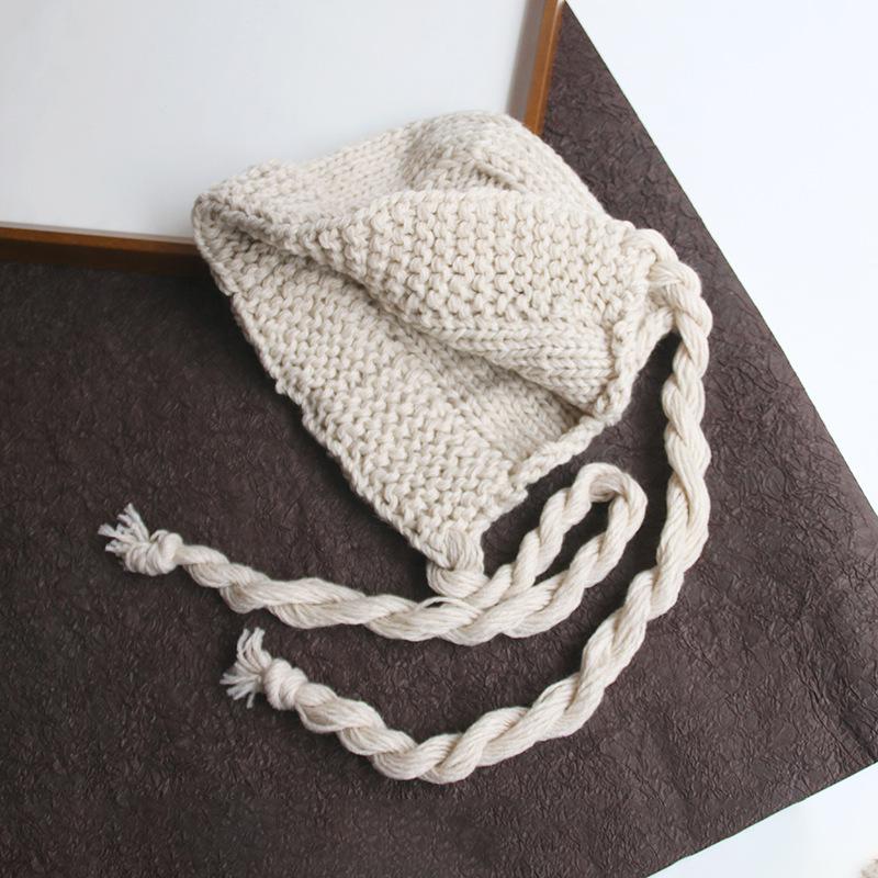 

Шапка Универсальный стиль Однотонная Женская Шапка-бини с завязками Теплая Вязаная Шапка