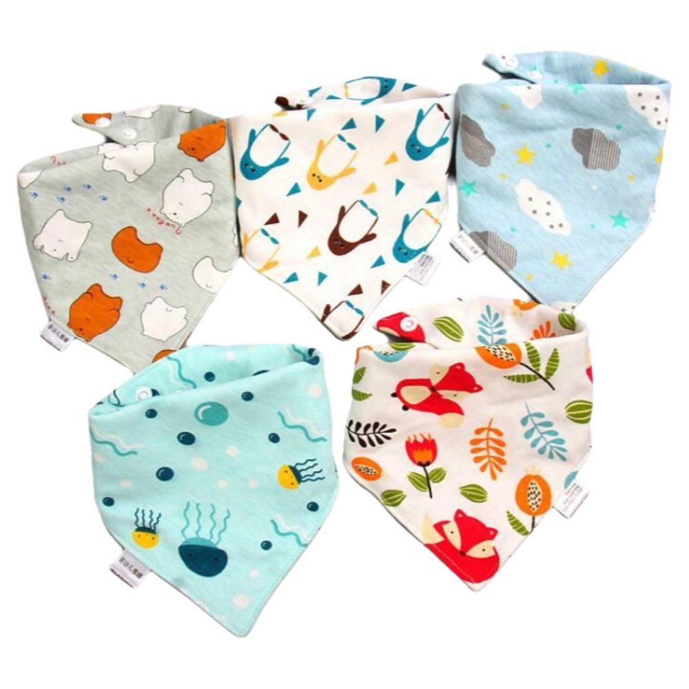 5PCS/SET Triangle Design Cotton Bibs Cartoon Print Saliva Towel Cute Feeding Bibs Newborn Feeding