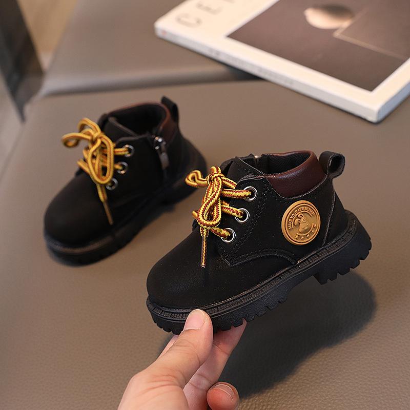 Herbst Neue Babyschuhe Kinder Martin Stiefel Mädchen Gelbe Stiefel Leder Kurze Stiefel Jungen Weich besohlte Laufschuhe