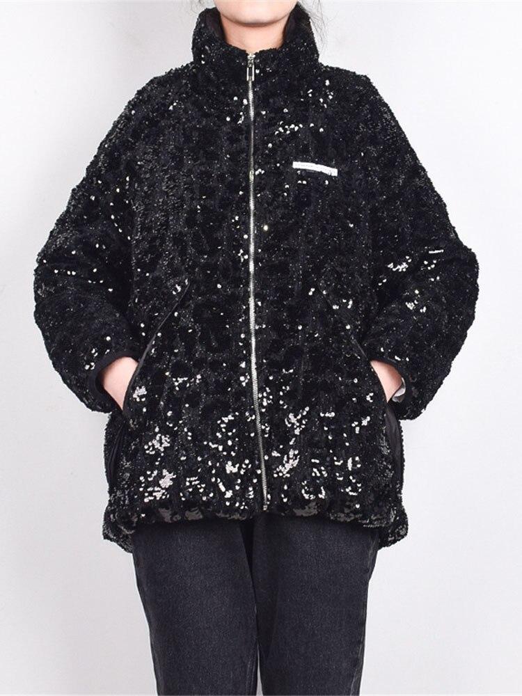 

XITAO Женская мода Свободные парки с блестками LDD2220 One Size чёрный