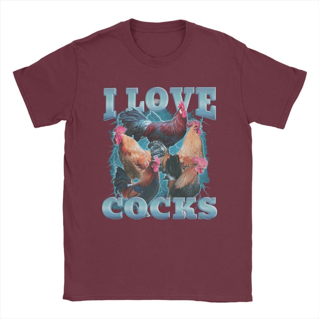 I Love Cocks Funny Roosters Meme T-Shirt Summer  Hipster T Shirts Couple 100 Cotton Crew Neck Plus Size Streetwear Tshirt