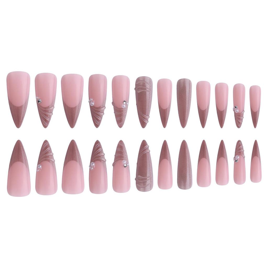 Heißverkaufende 3D-Tragbare Nägel mit durchscheinendem Silberfaden, Langes spitzes Perlen-Strass-Design - Europäischer & Amerikanischer Spicy Girl Stil