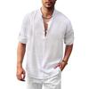 Men's Linen Henry Shirt Stand-up Collar Long-sleeved Casual Beach Shirt