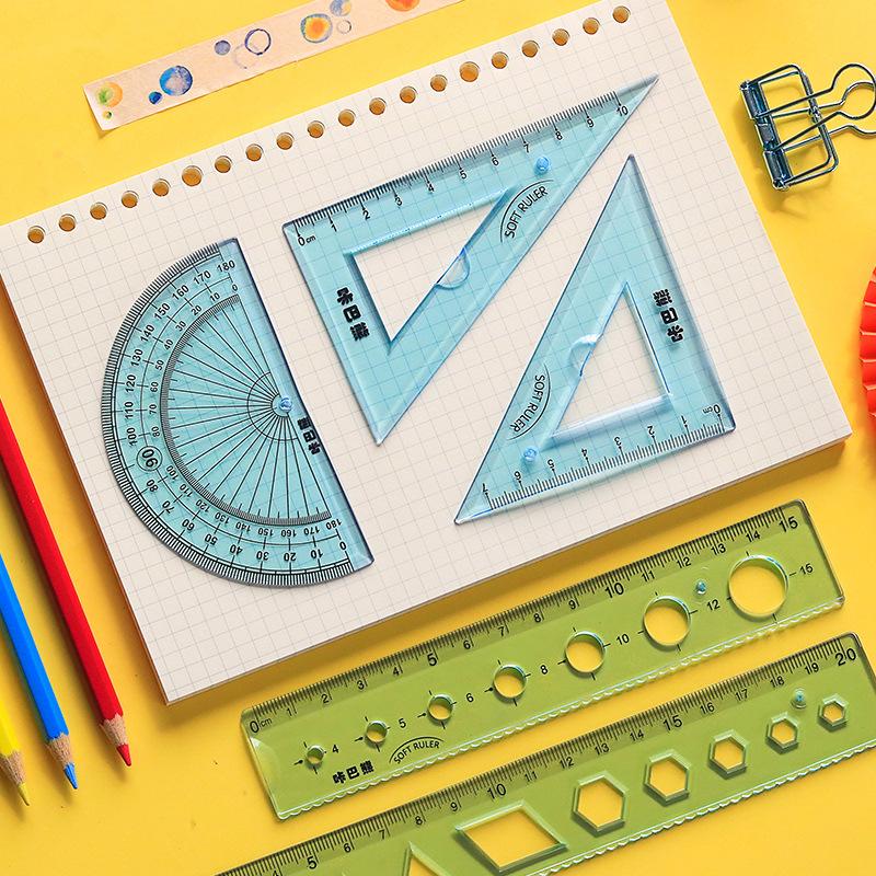 4pcs /set Soft Bendable Straight Ruler 15cm 20cm Protractor Triangular Rule Plastic Child Student Stationery Supplies