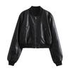 Autumn and Winter Women's Fashion Versatile Short Motorcycle Faux Pilot Jacket Coat Artificial Leather Coat