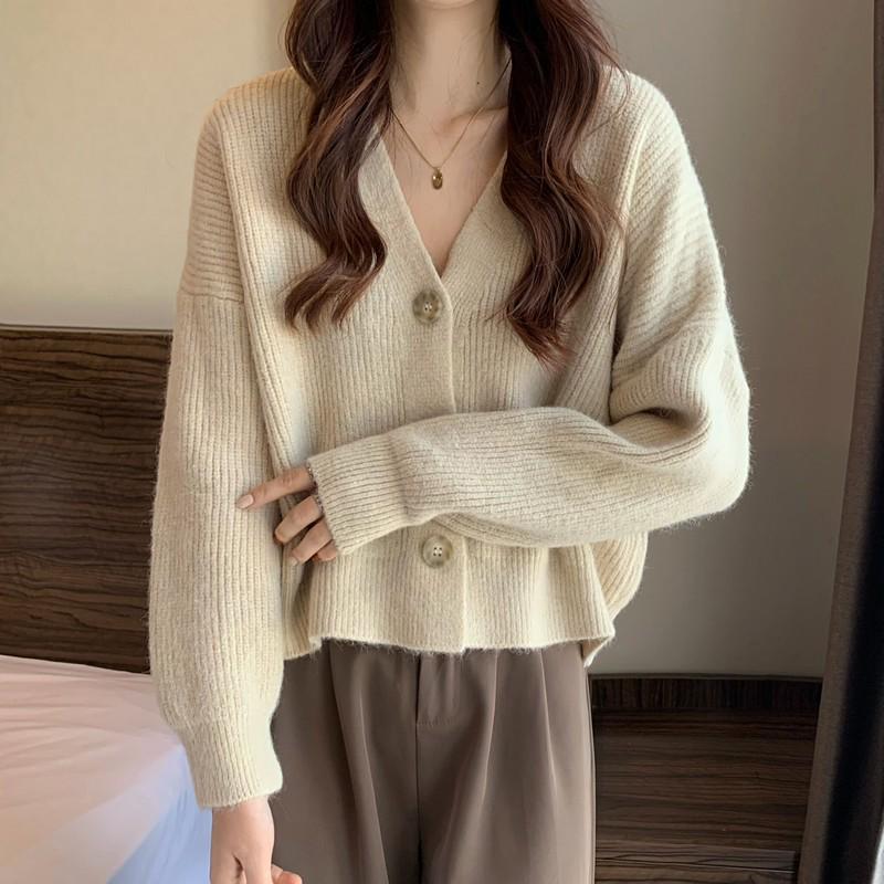 Korean Style Knitted Sweater Cardigan - Autumn/Winter 2024 Trendy Soft Jacket for Women