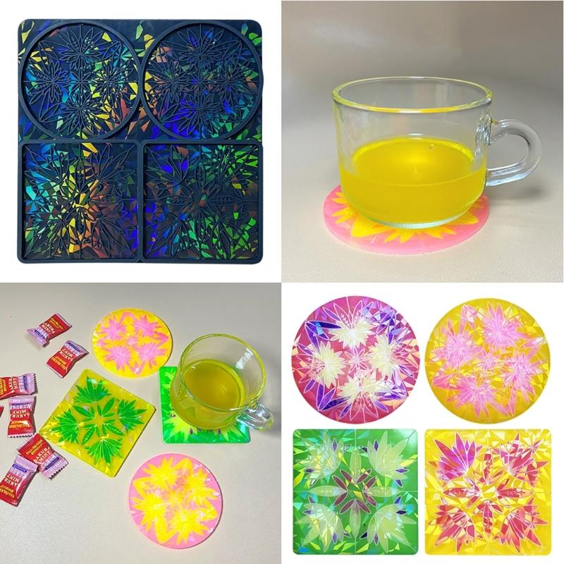 Cup Mat Resin Mold Holographic Coaster Silicone Mold Multi-functional Drink Coasters Epoxy Casting Mold DIY Art Tool