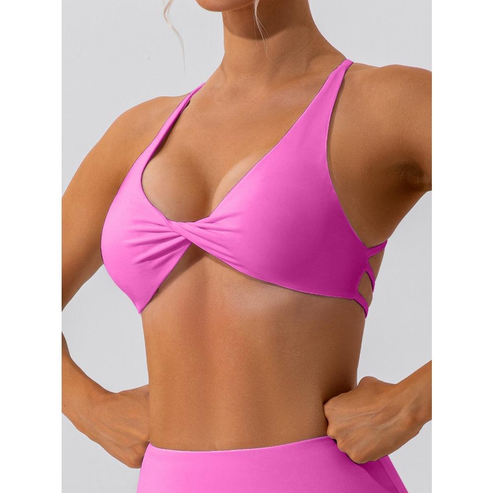 CHARMLEAKS Womens Seamless Sports Bra Twisted Chest Criss Cross Back Push Up Yoga Running Fitness Bra