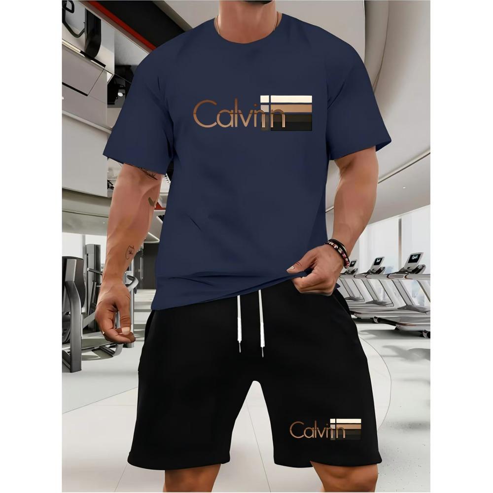 Мужской комплект: футболка и шорты, летний, повседневный, свободный и модный, с принтом букв Calvin 2XL