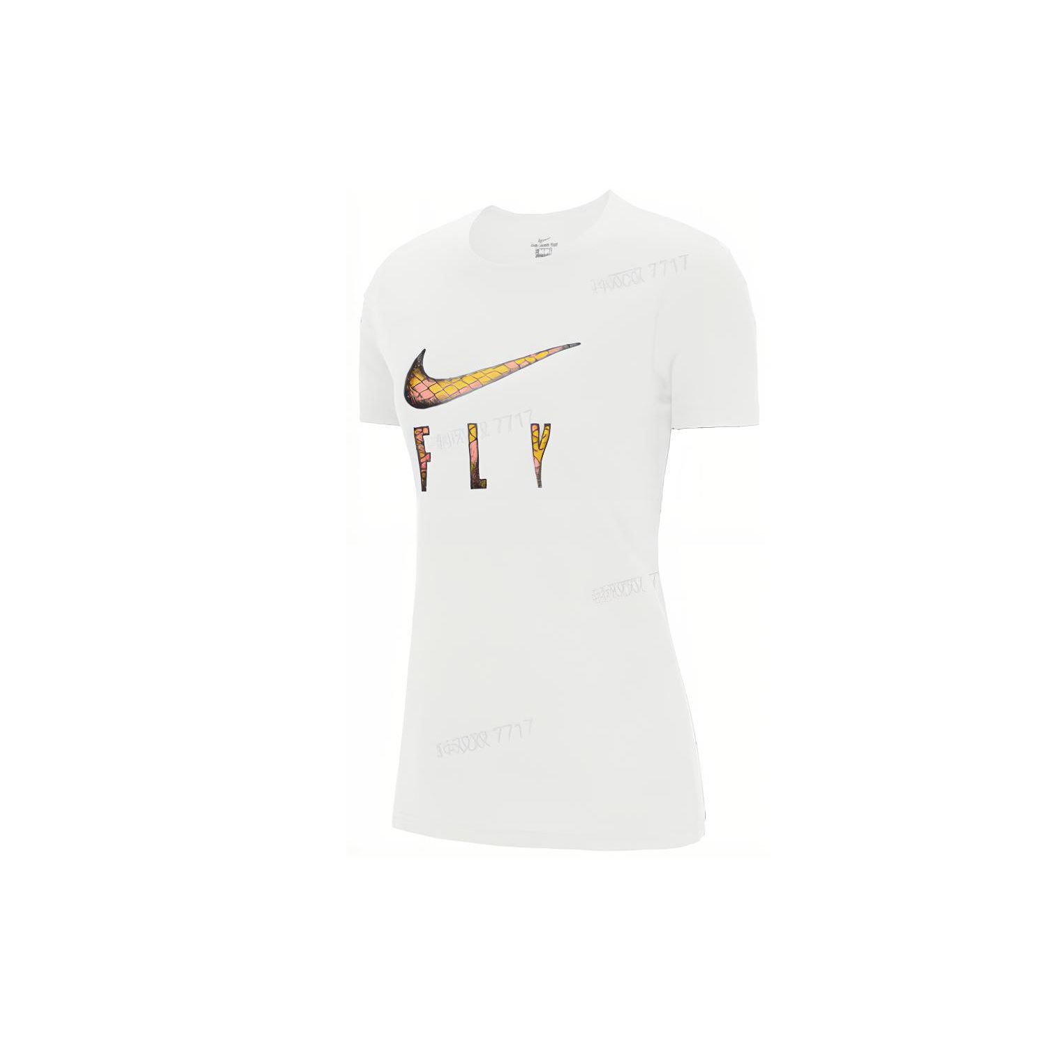Nike Women s White Multicolor Swoosh Fly Graphic Short-Sleeve T-Shirt DN3049-100 M