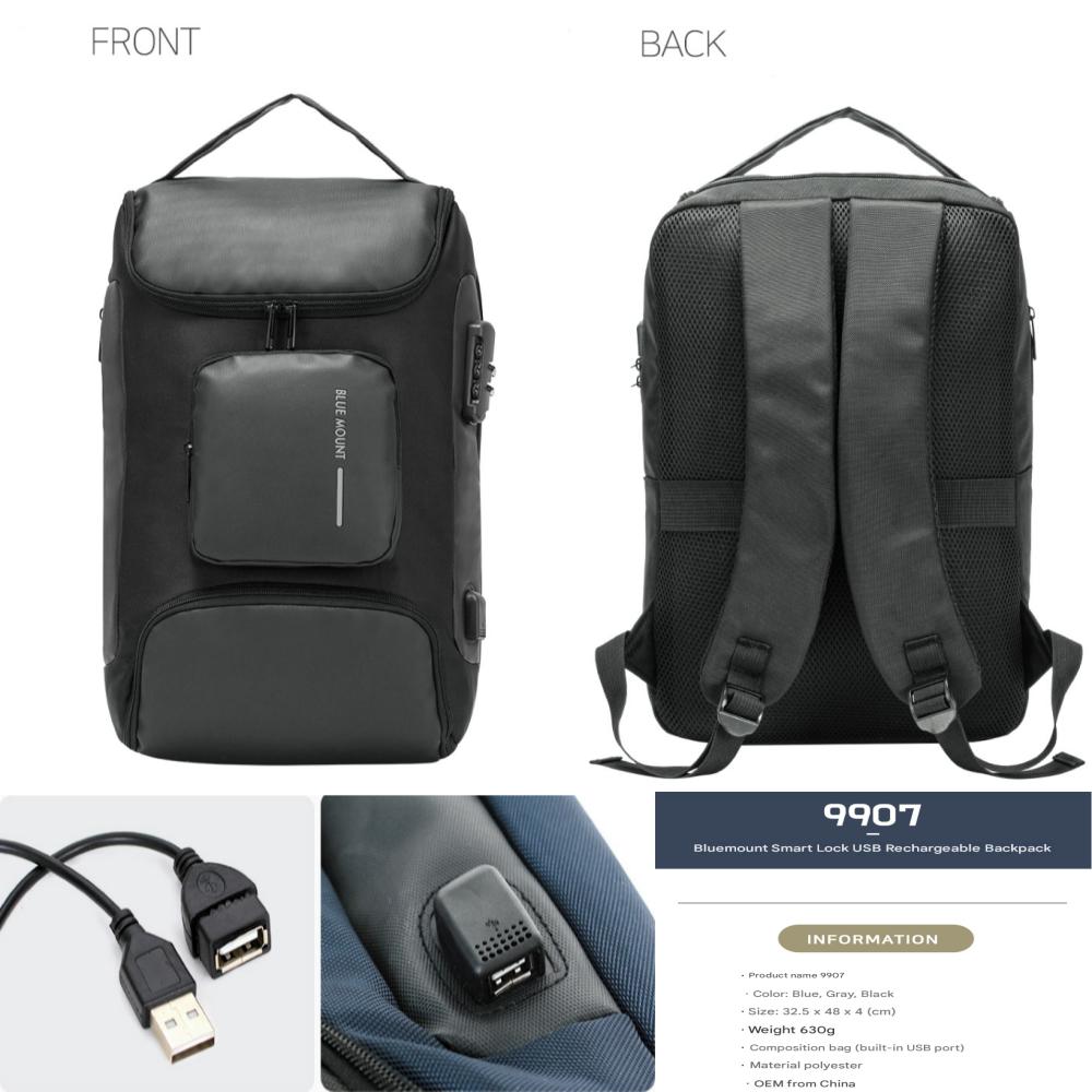 Blue Mount 9907 Smart Lock USB Rechargeable Water-Resistant Backpack