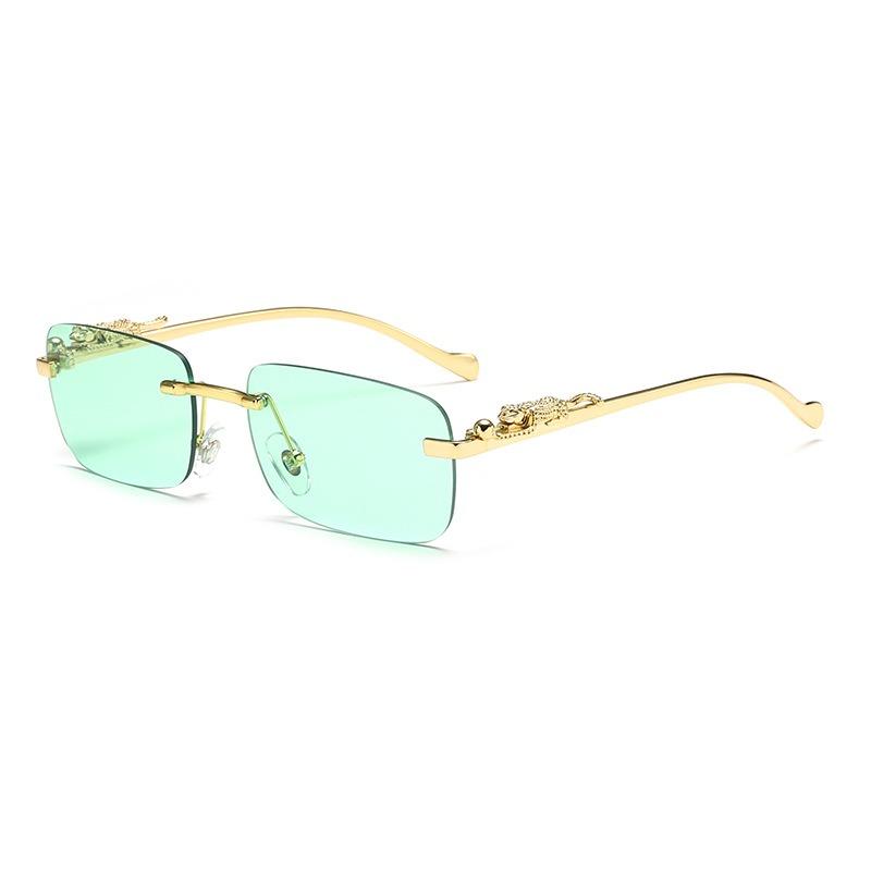 Rimless Square Fashion Fashion Glasses with Leopard Print Accents Golden - Tone Metal Frame Gradient Lenses