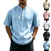Men's Short Sleeve Linen Cotton Casual Shirt - Lightweight Button Down for Summer
