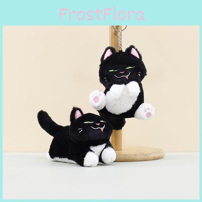 Cute Plush Cat Keychain Toy Soft Sitting Black Cat Doll Accessory For Bags