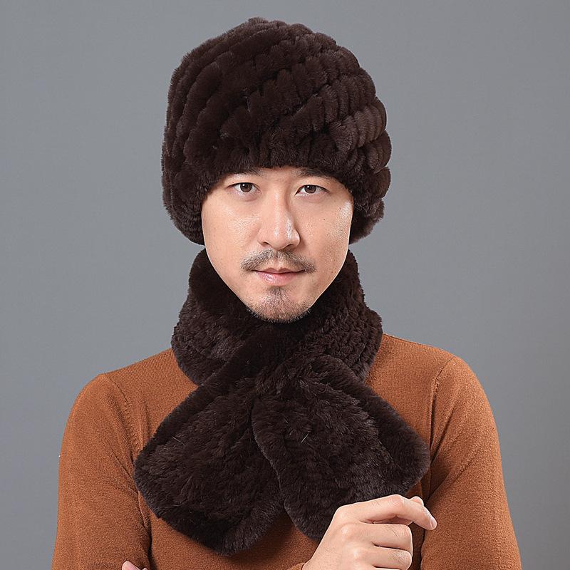 

Мужская шапка-шарф из меха кролика рекс для среднего и пожилого возраста, зимняя теплая утолщенная зимняя для пожилых, шапка для папы separate hat темно-коричневого