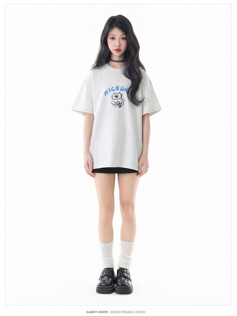 Japanese Cartoon Print Unisex Short Sleeve Crew Neck T-Shirt
