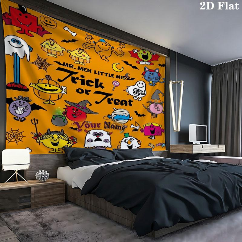 Mr. Men Little Miss Custom Name Wall Tapestry Aesthetic Wall Hanging Printed Fabric Blanket Decorative Tapestries for Bedroom Living Room Home Decor